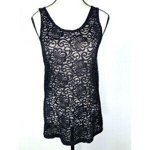 BKE Black Floral Lace Sequined Tank Top Size L